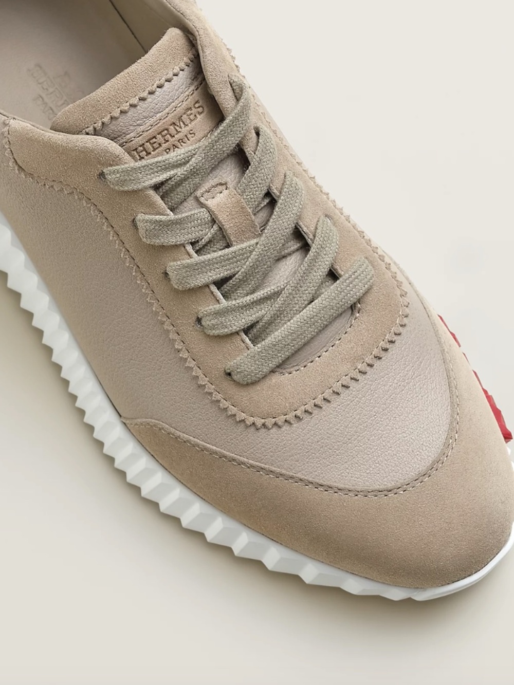 Hermès Bouncing Sneakers Taupe Leather & Suede EU 37 / US 6.5-7 New - Picture 1 of 16